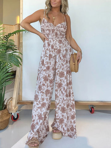 Full Size Printed Spaghetti Strap Wide Leg Jumpsuit - 6 Colors