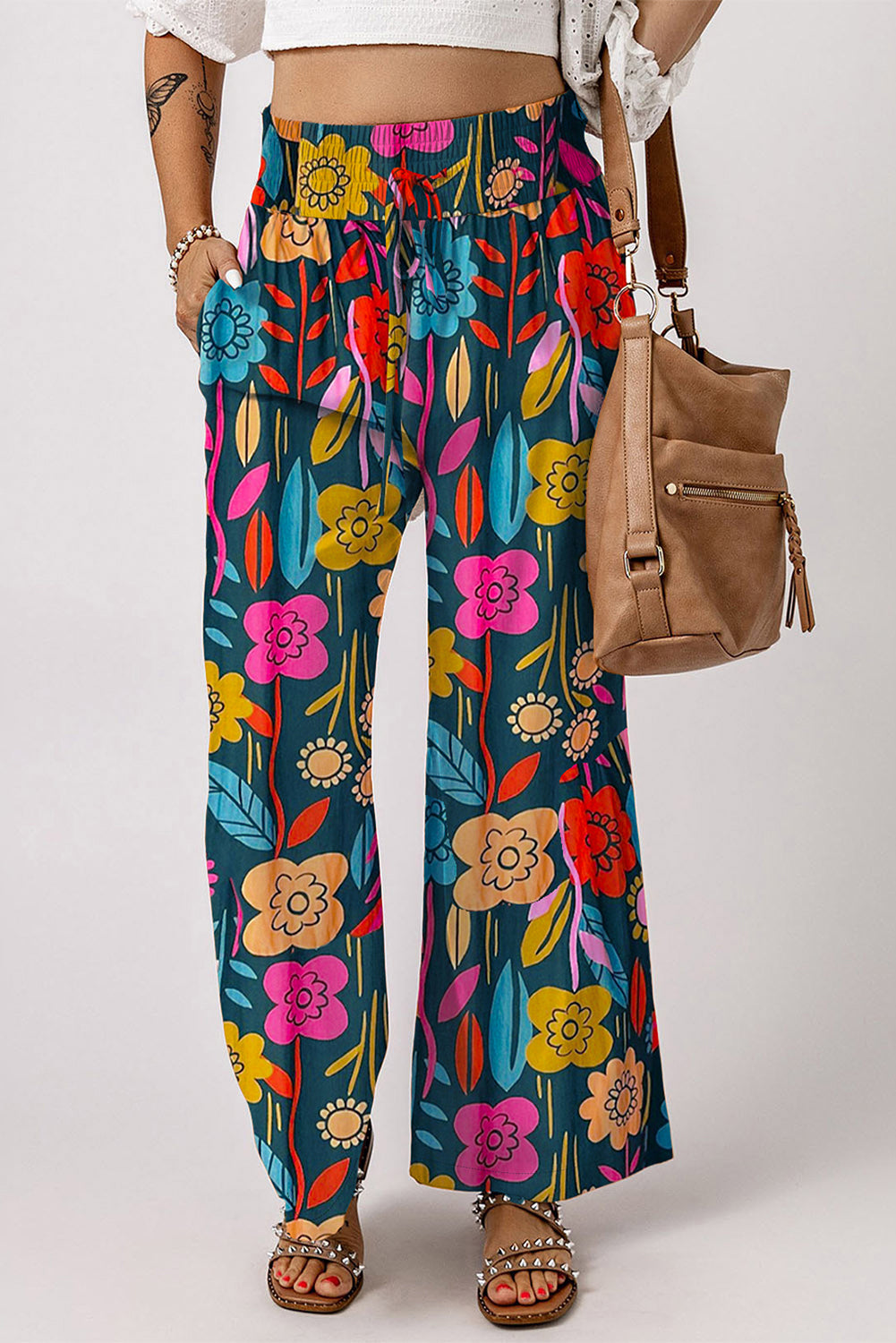 High Waist Wide Flowers Leg Pants 🌸