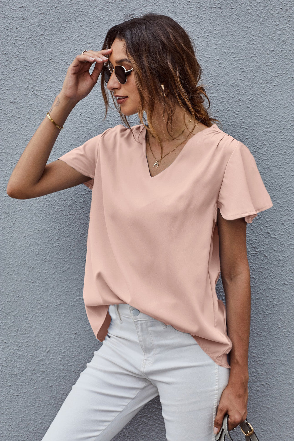 V-Neck Flutter Sleeve Blouse - Shop women apparel, Jewelry, bath & beauty products online - Arwen's Boutique