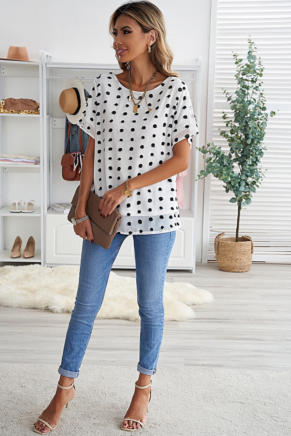 Swiss Dot Round Neck Blouse - Shop women apparel, Jewelry, bath & beauty products online - Arwen's Boutique