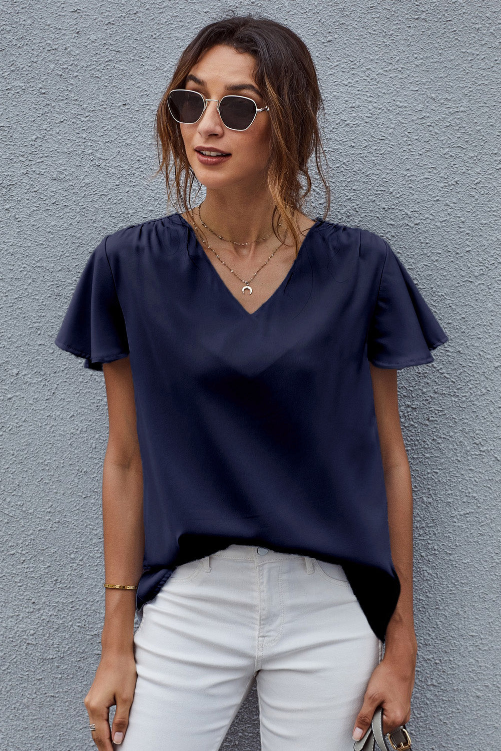 V-Neck Flutter Sleeve Blouse - Shop women apparel, Jewelry, bath & beauty products online - Arwen's Boutique