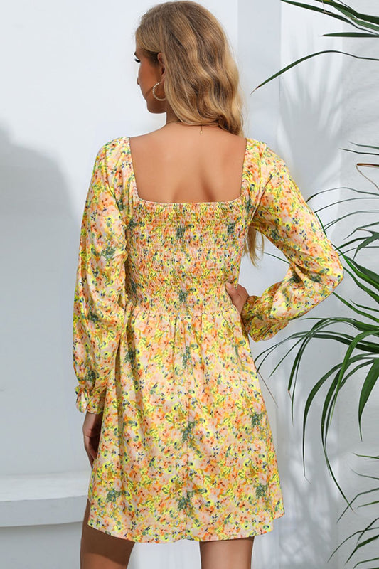 Floral Smocked Square Neck Dress - Shop women apparel, Jewelry, bath & beauty products online - Arwen's Boutique