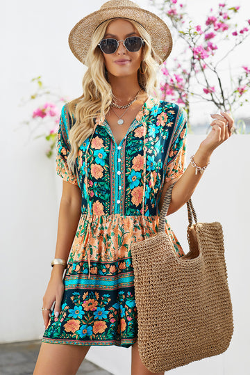 Floral Multicolored Tie-Neck Romper - Shop women apparel, Jewelry, bath & beauty products online - Arwen's Boutique