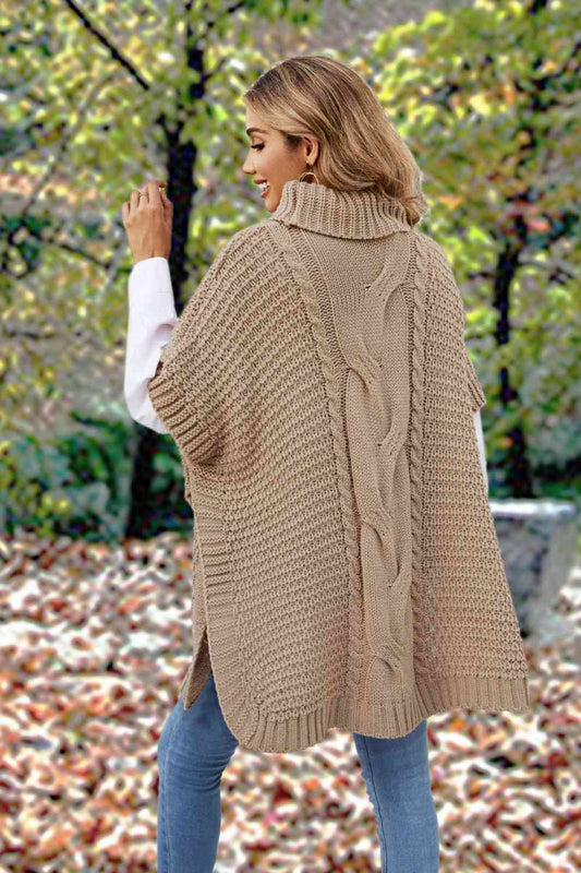 Turtleneck Slit Short Sleeve Sweater - 3 Colors