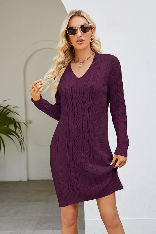 v neck sweater dress