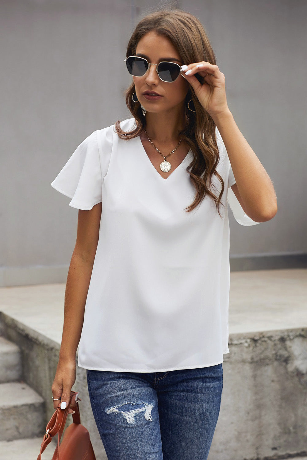 V-Neck Flutter Sleeve Blouse - Shop women apparel, Jewelry, bath & beauty products online - Arwen's Boutique