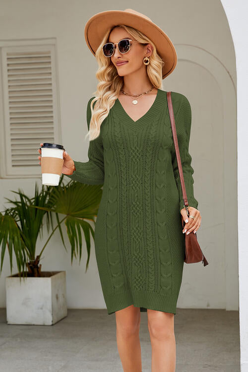 v neck sweater dress