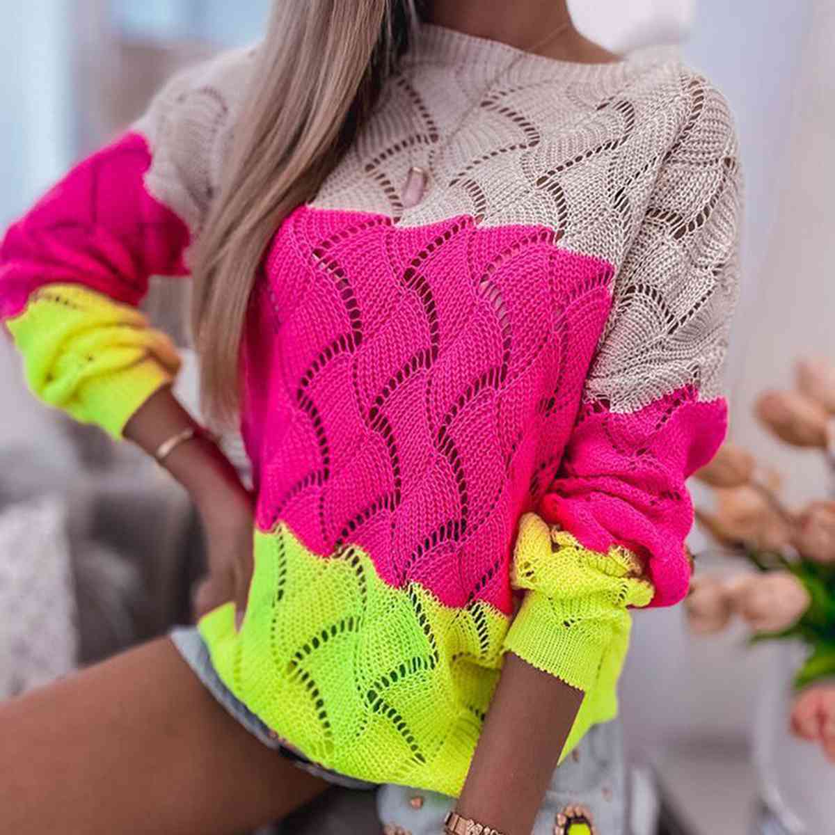 color block pullover sweater