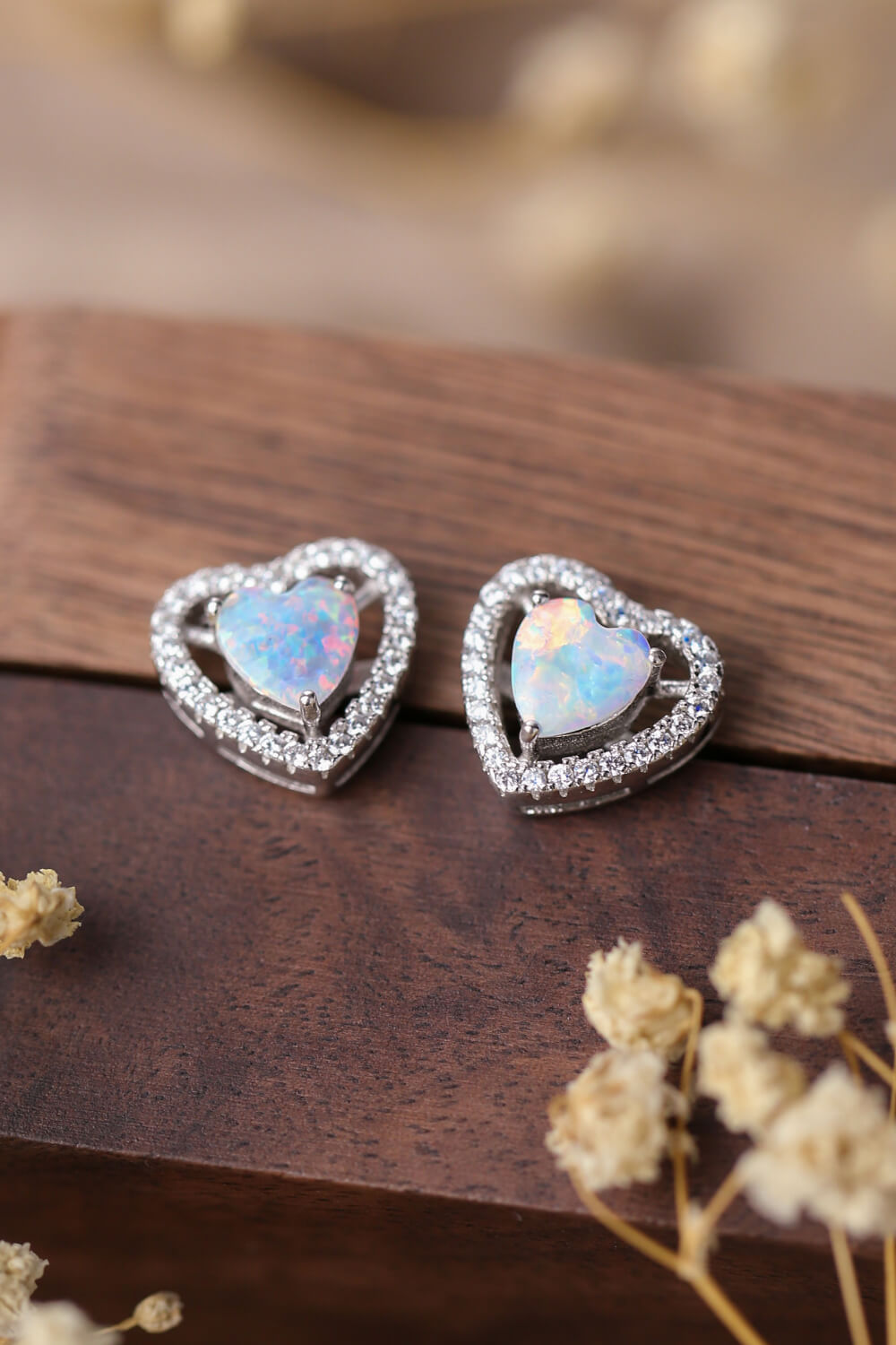 925 Sterling Silver Opal Heart Stud Earrings - Shop women apparel, Jewelry, bath & beauty products online - Arwen's Boutique