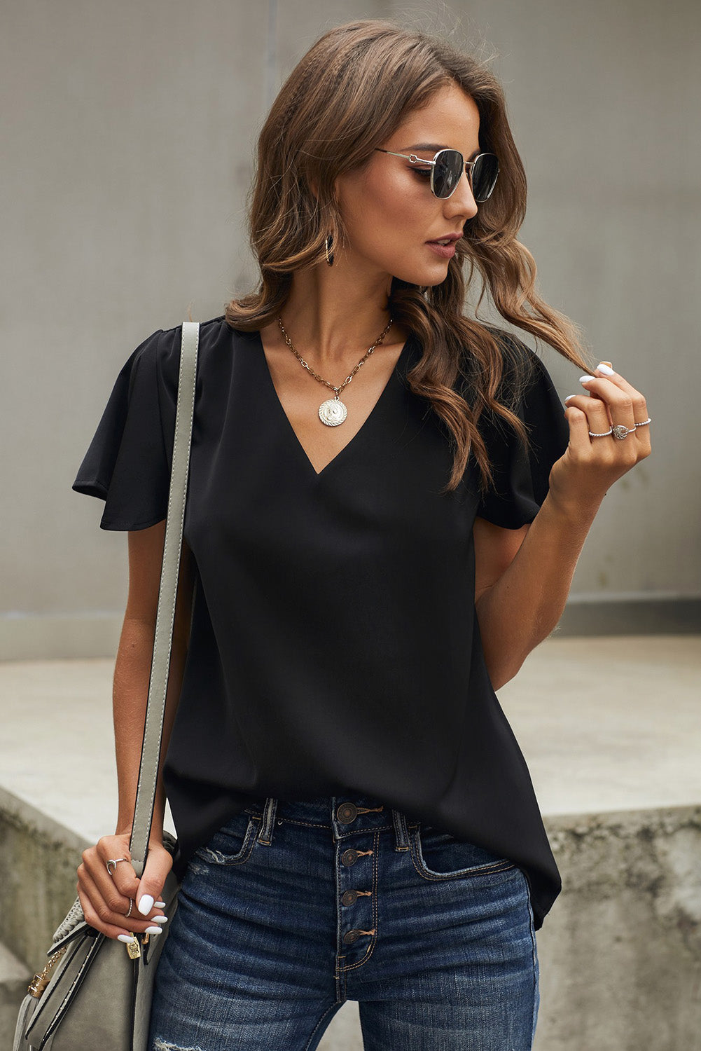 V-Neck Flutter Sleeve Blouse - Shop women apparel, Jewelry, bath & beauty products online - Arwen's Boutique