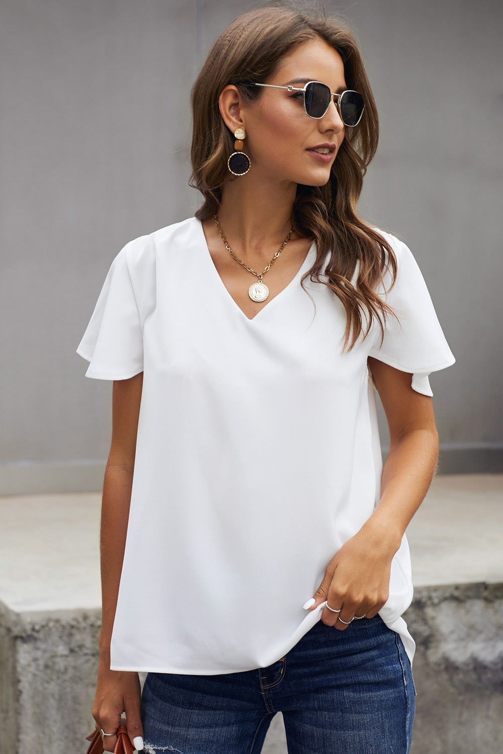 V-Neck Flutter Sleeve Blouse - Shop women apparel, Jewelry, bath & beauty products online - Arwen's Boutique