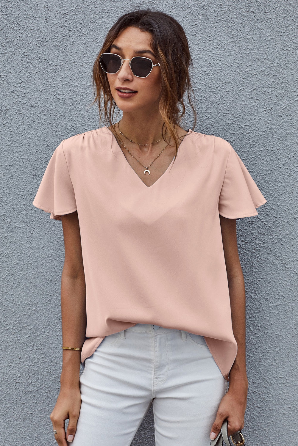 V-Neck Flutter Sleeve Blouse - Shop women apparel, Jewelry, bath & beauty products online - Arwen's Boutique