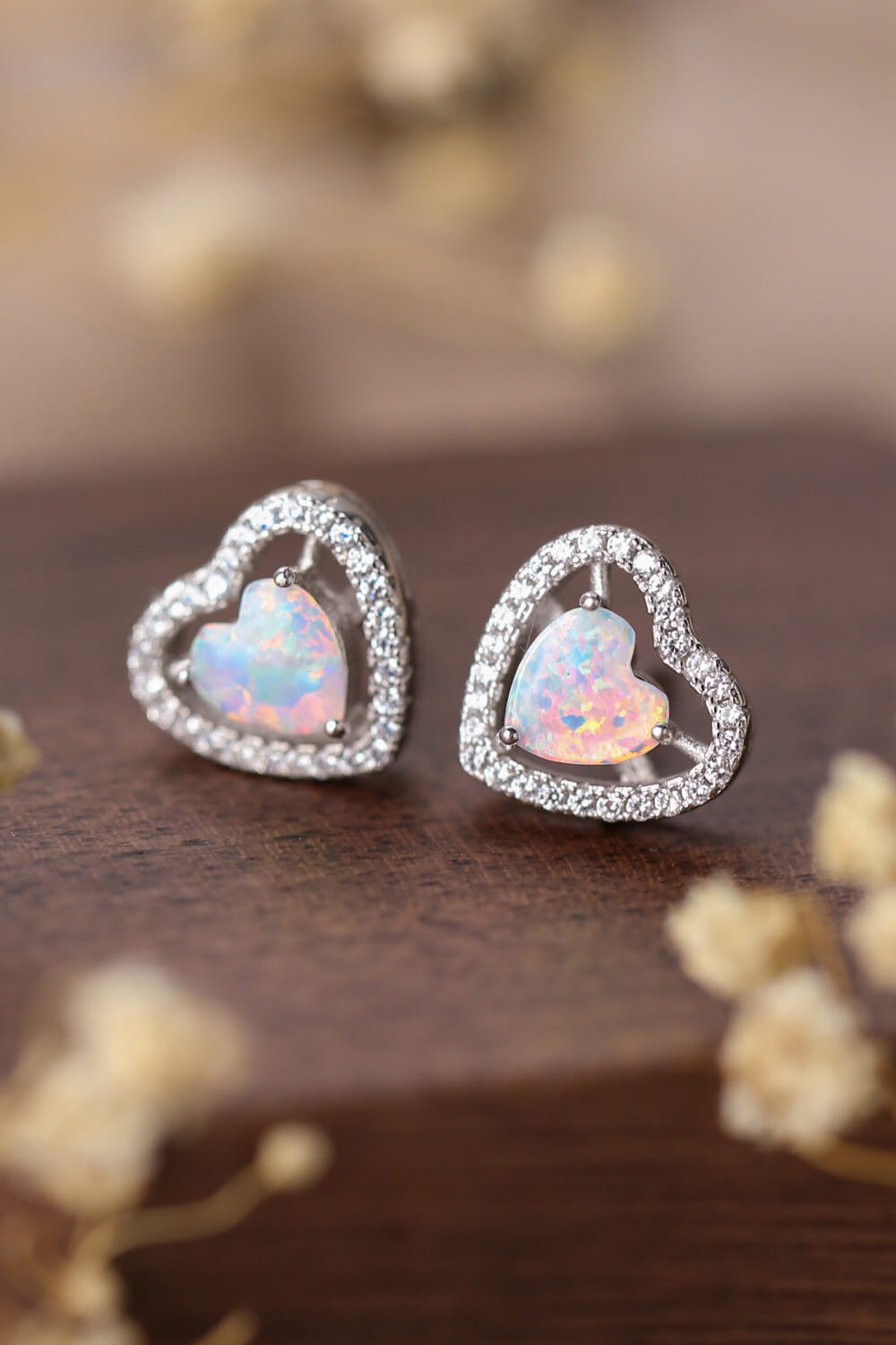 925 Sterling Silver Opal Heart Stud Earrings - Shop women apparel, Jewelry, bath & beauty products online - Arwen's Boutique