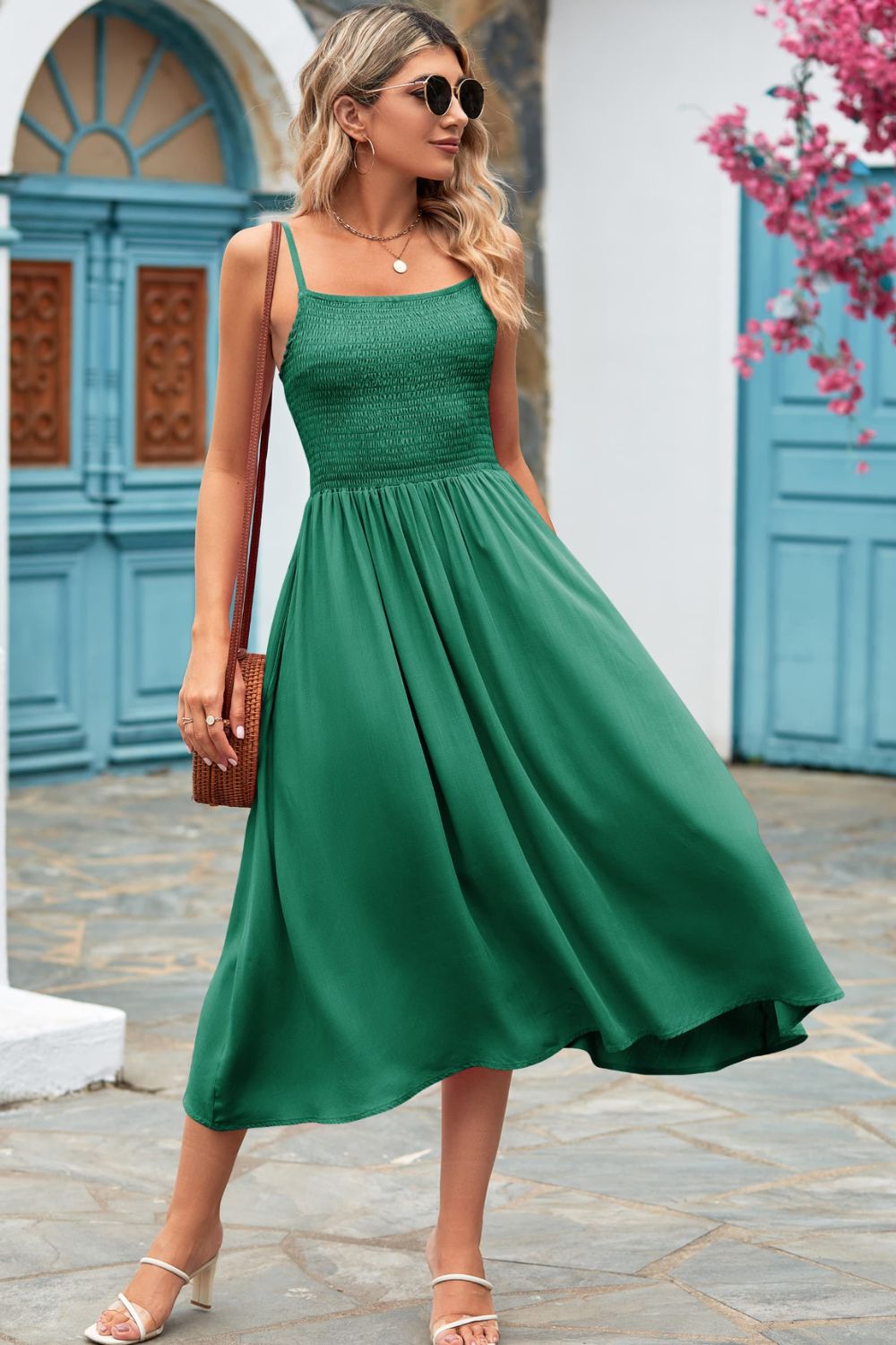 Smocked Spaghetti Strap Midi Dress - Shop women apparel, Jewelry, bath & beauty products online - Arwen's Boutique