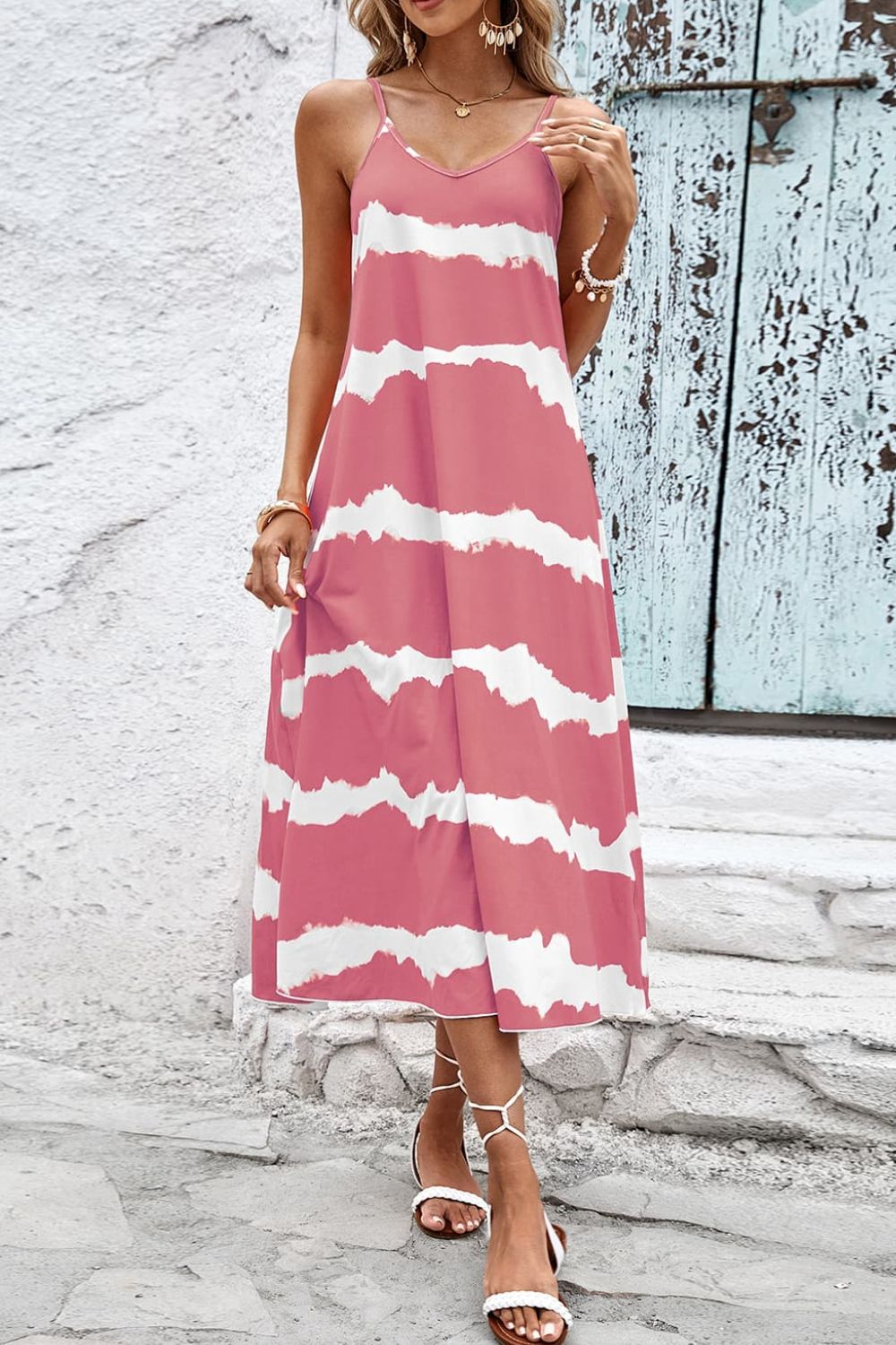 Contrast V-Neck Spaghetti Strap Midi Dress - Shop women apparel, Jewelry, bath & beauty products online - Arwen's Boutique