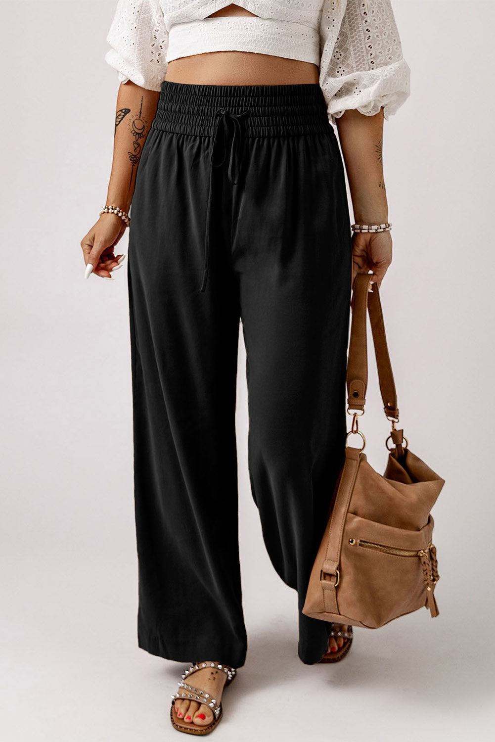 Drawstring Smocked Waist Wide Leg Pants - Shop women apparel, Jewelry, bath & beauty products online - Arwen's Boutique