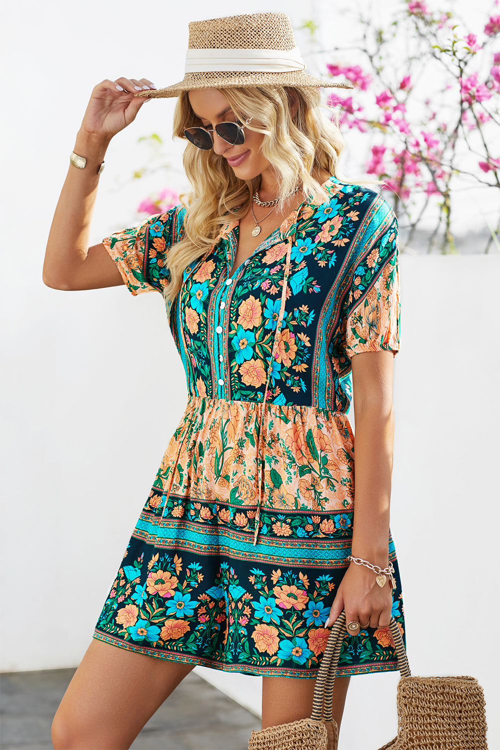 Floral Multicolored Tie-Neck Romper - Shop women apparel, Jewelry, bath & beauty products online - Arwen's Boutique