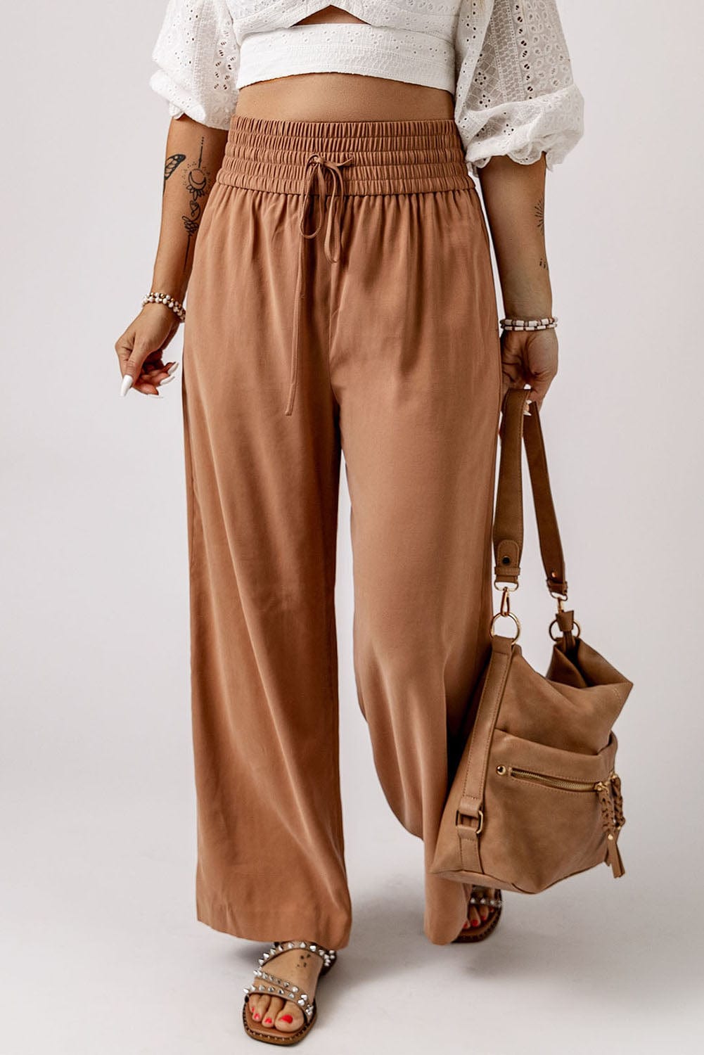 Drawstring Smocked Waist Wide Leg Pants - Shop women apparel, Jewelry, bath & beauty products online - Arwen's Boutique