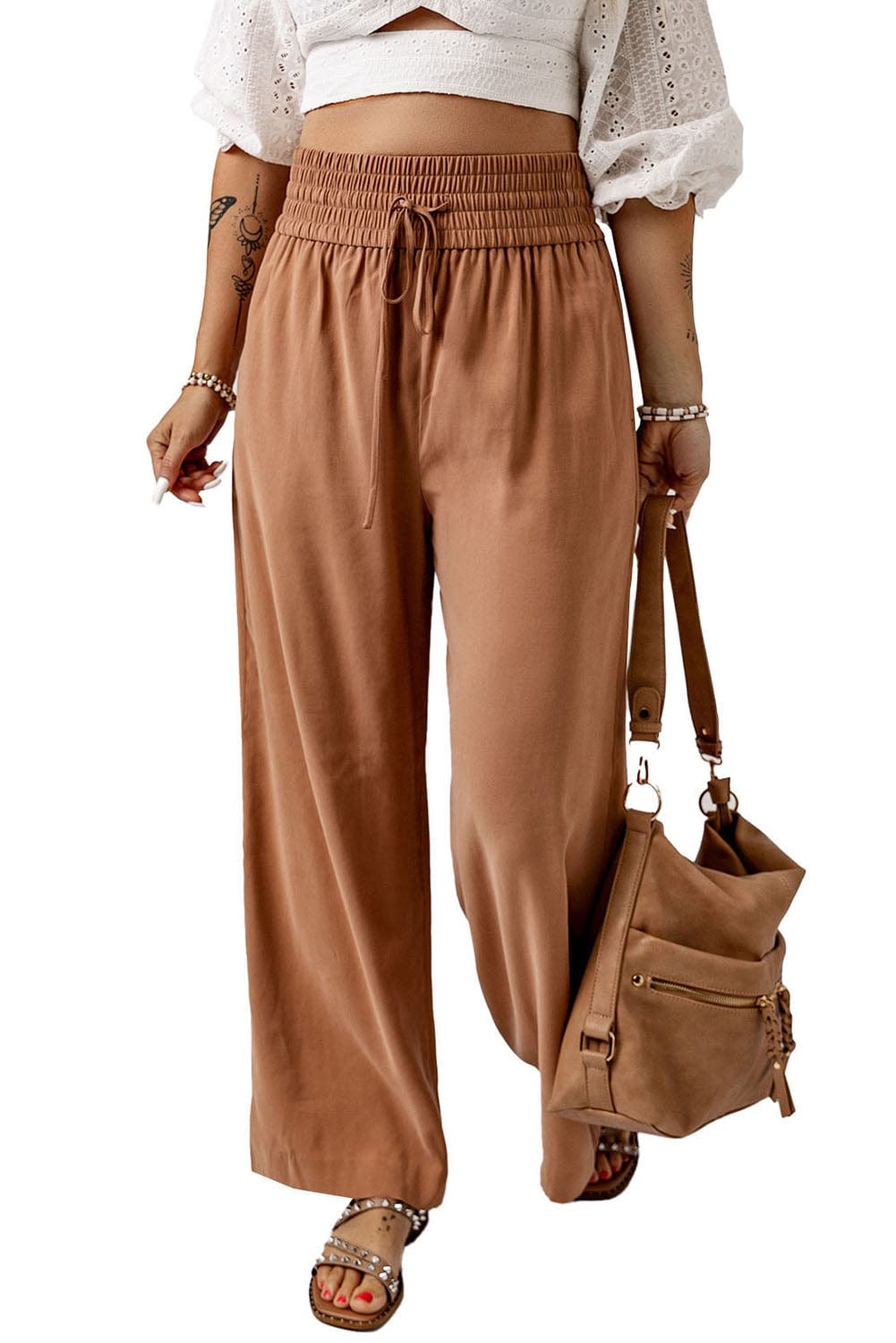 Drawstring Smocked Waist Wide Leg Pants - Shop women apparel, Jewelry, bath & beauty products online - Arwen's Boutique