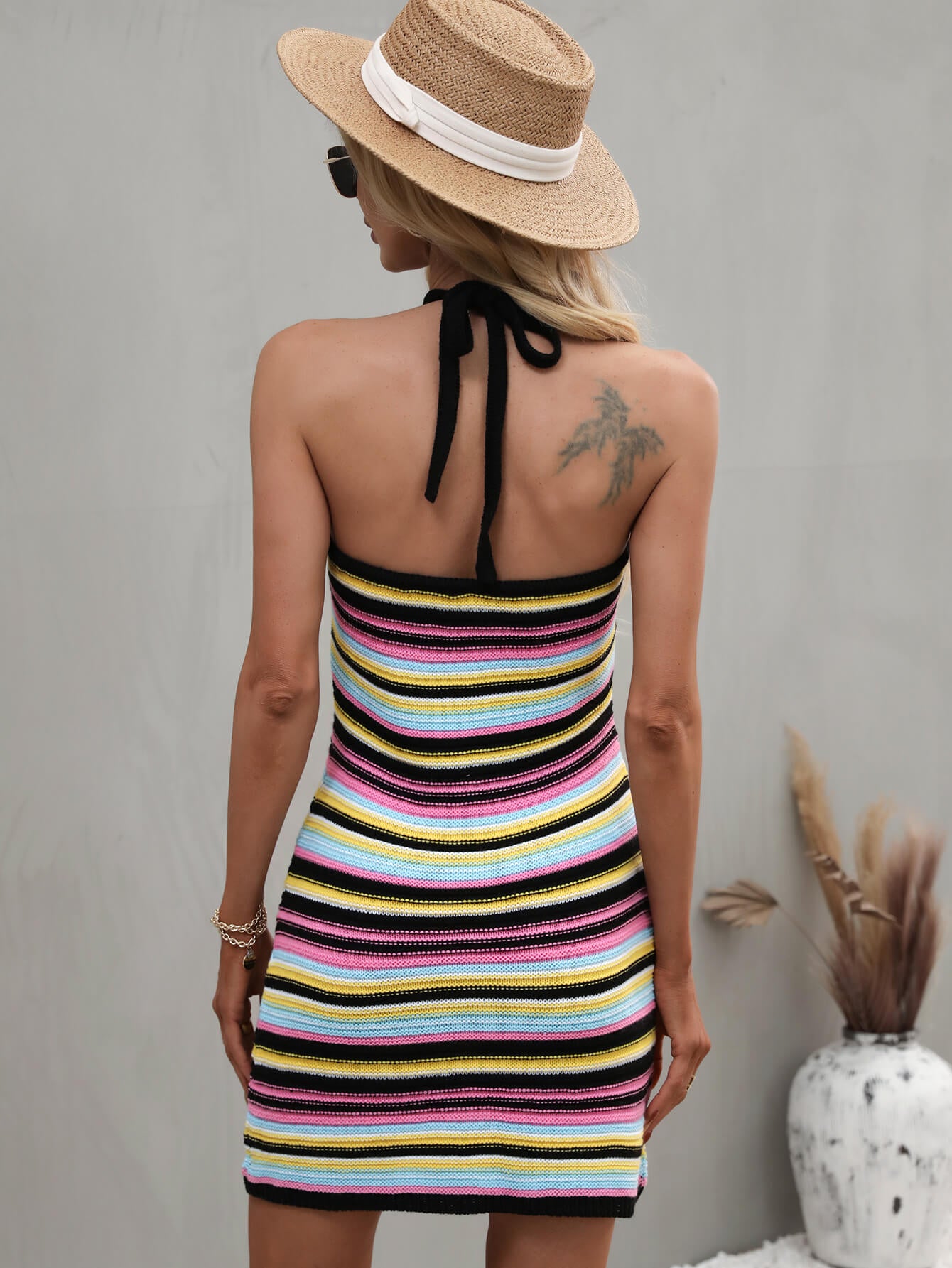 Striped Halter Neck Mini Sweater Dress - Shop women apparel, Jewelry, bath & beauty products online - Arwen's Boutique
