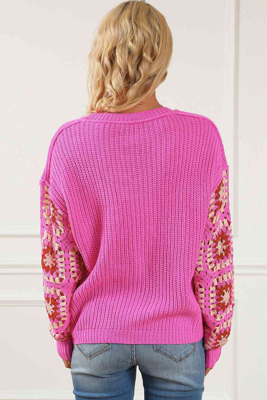 Pink V-Neck Drop Shoulder Sweater