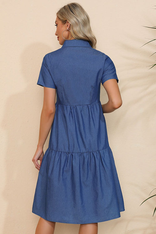 Short Sleeve Collared Button Down Denim Dress - Shop women apparel, Jewelry, bath & beauty products online - Arwen's Boutique
