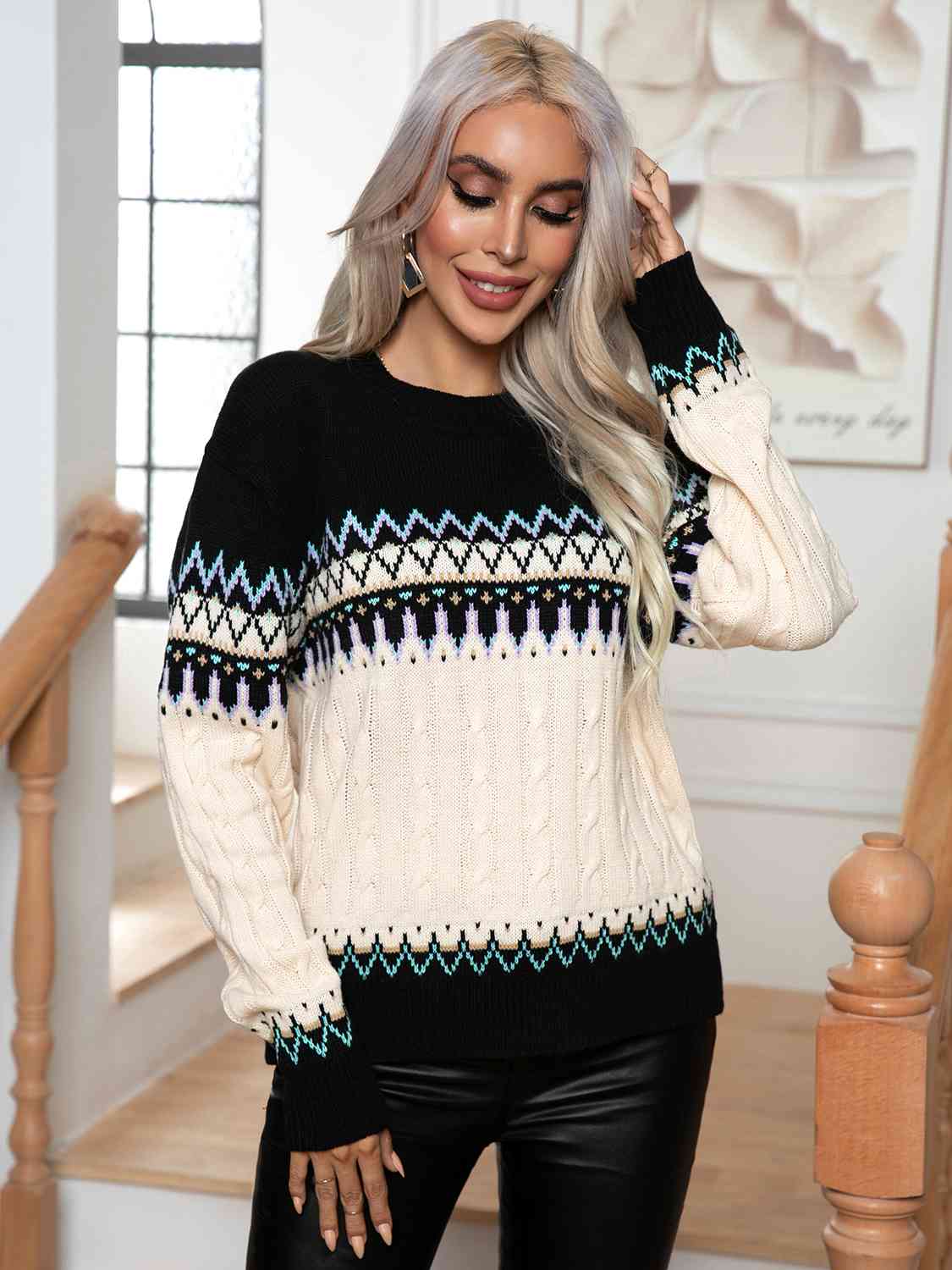 long cable knit sweater