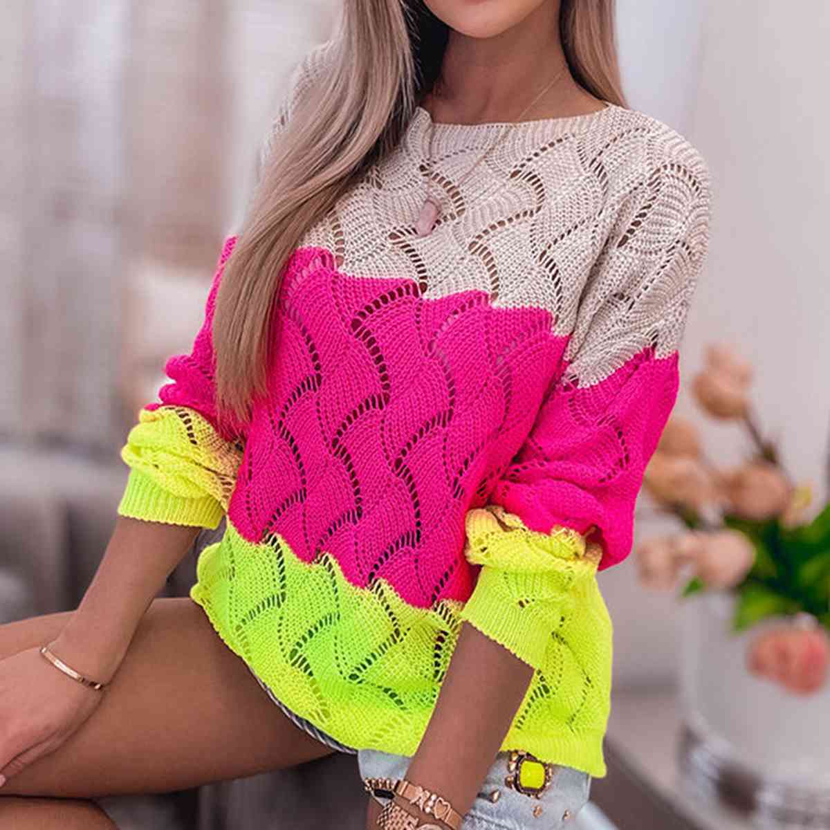 color block pullover sweater