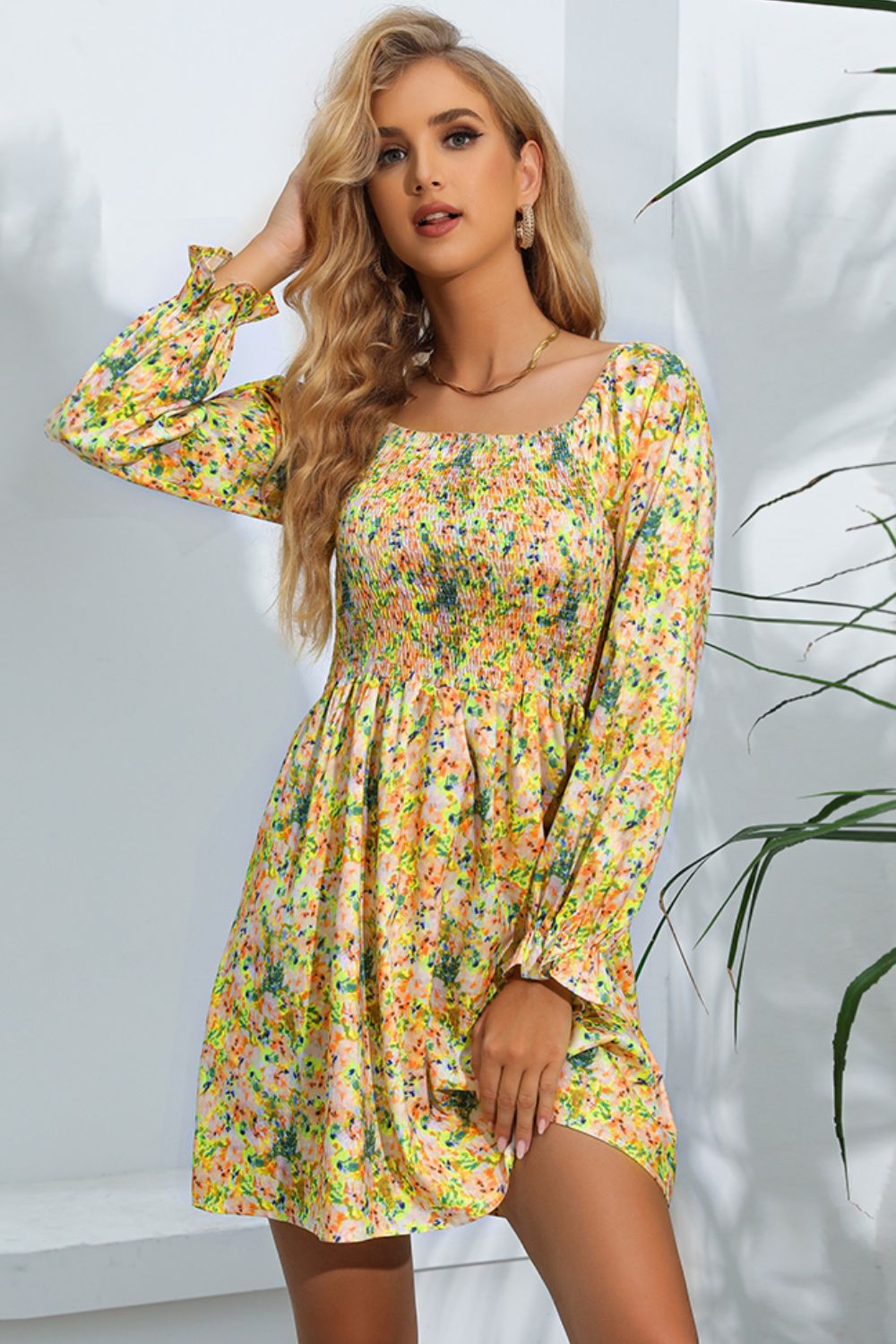 Floral Smocked Square Neck Dress - Shop women apparel, Jewelry, bath & beauty products online - Arwen's Boutique