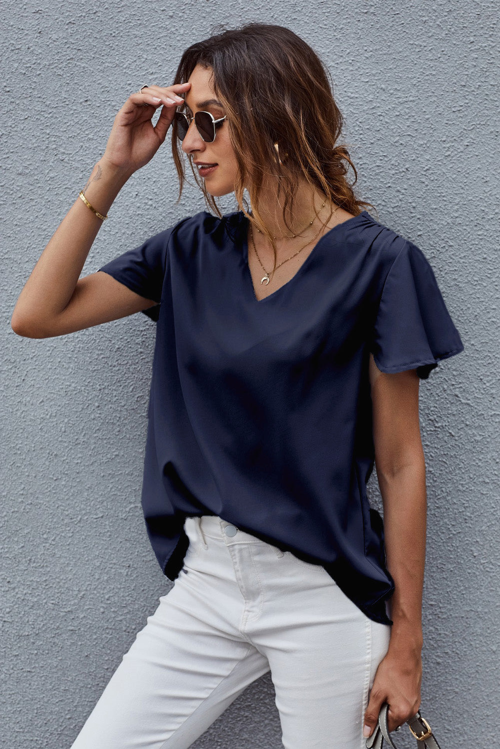 V-Neck Flutter Sleeve Blouse - Shop women apparel, Jewelry, bath & beauty products online - Arwen's Boutique