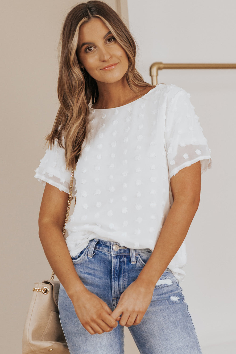 Swiss Dot Round Neck Blouse - Shop women apparel, Jewelry, bath & beauty products online - Arwen's Boutique