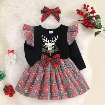 Round Neck Long Sleeve MERRY CHRISMAS Reindeer Graphic Dress