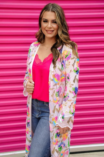 Glamorous Floral Sequin Kimono - Shop women apparel, Jewelry, bath & beauty products online - Arwen's Boutique