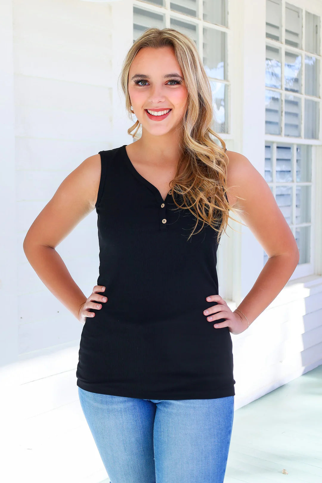 Addison Henley Tank - Black - Shop women apparel, Jewelry, bath & beauty products online - Arwen's Boutique