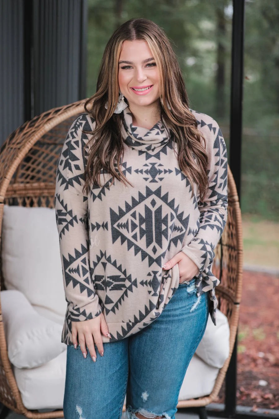 Tyler Aztec Cowl Neck Top - Shop women apparel, Jewelry, bath & beauty products online - Arwen's Boutique