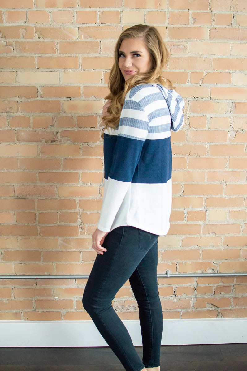Striped Hoodie | Navy and White - Shop women apparel, Jewelry, bath & beauty products online - Arwen's Boutique