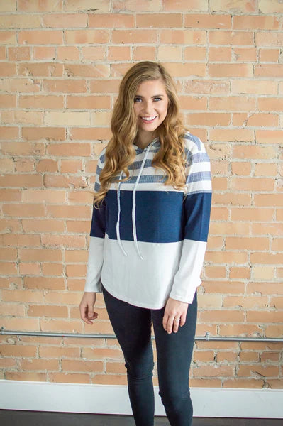 Striped Hoodie | Navy and White - Shop women apparel, Jewelry, bath & beauty products online - Arwen's Boutique