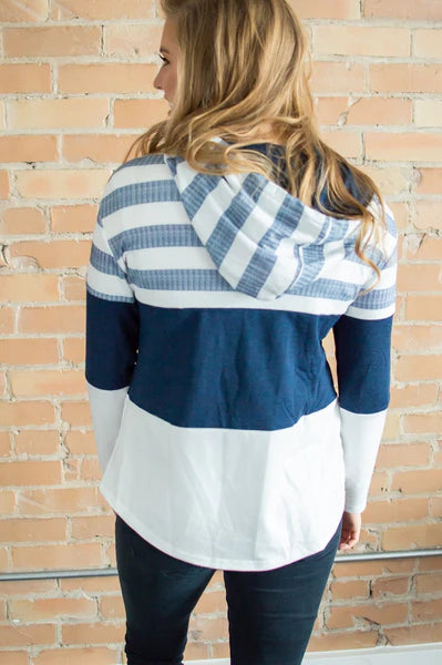 Striped Hoodie | Navy and White - Shop women apparel, Jewelry, bath & beauty products online - Arwen's Boutique