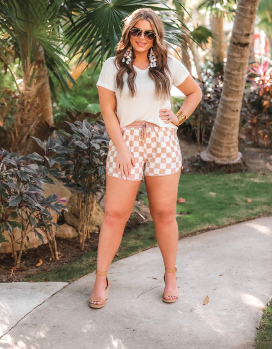 Your Move Checkered Drawstring Everyday Shorts - Shop women apparel, Jewelry, bath & beauty products online - Arwen's Boutique