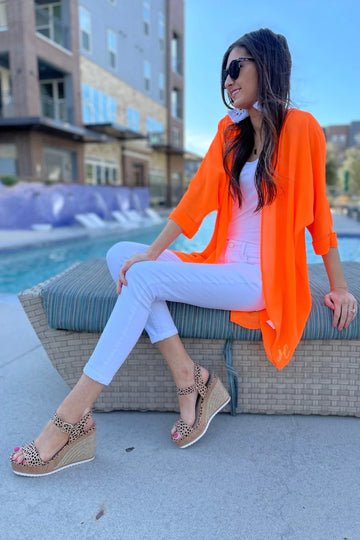 Sunny and 75 Neon Kimono- Neon Orange - Shop women apparel, Jewelry, bath & beauty products online - Arwen's Boutique