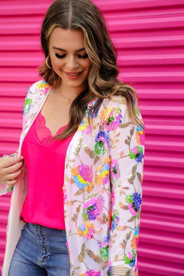 Glamorous Floral Sequin Kimono - Shop women apparel, Jewelry, bath & beauty products online - Arwen's Boutique