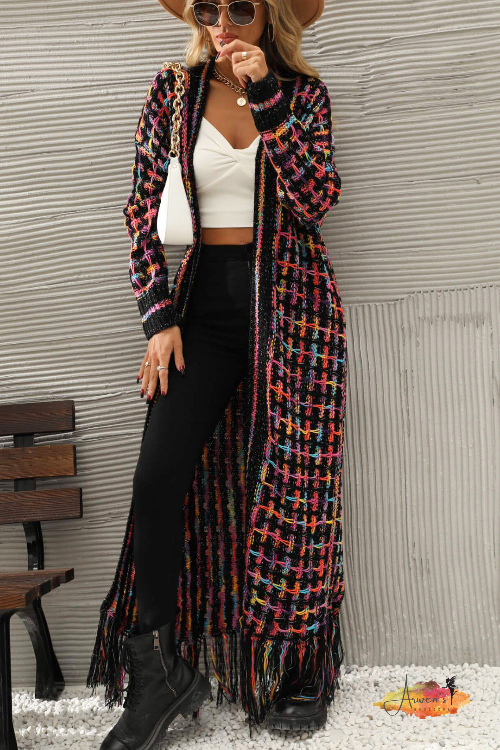 Multicolored Open Front Fringe Hem Cardigan - Shop women apparel, Jewelry, bath & beauty products online - Arwen's Boutique