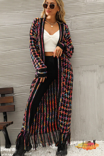 Multicolored Open Front Fringe Hem Cardigan - Shop women apparel, Jewelry, bath & beauty products online - Arwen's Boutique