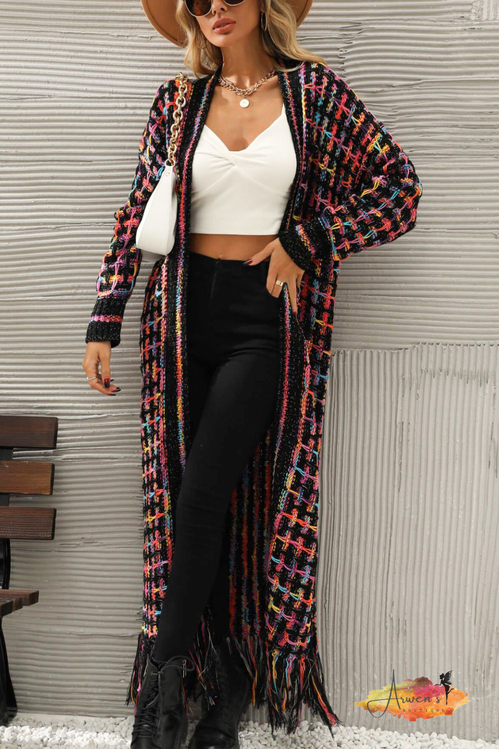 Multicolored Open Front Fringe Hem Cardigan - Shop women apparel, Jewelry, bath & beauty products online - Arwen's Boutique