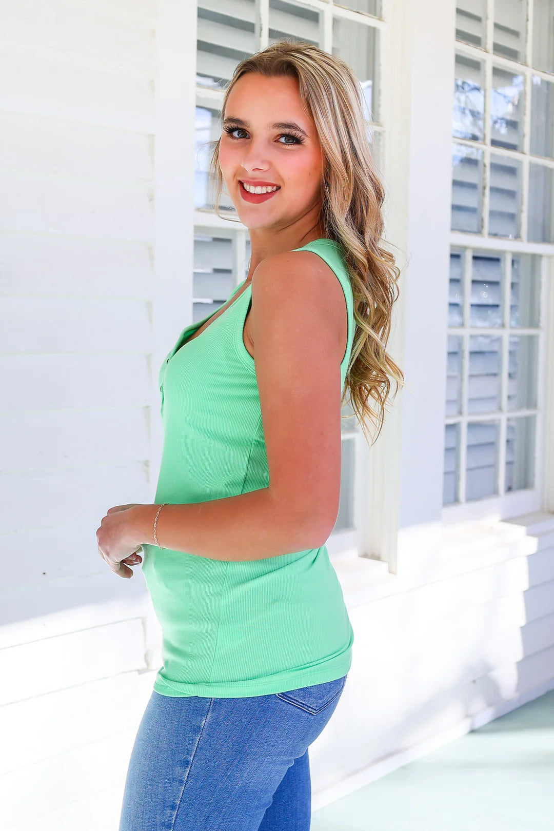 Addison Henley Tank- Bright Mint - Shop women apparel, Jewelry, bath & beauty products online - Arwen's Boutique