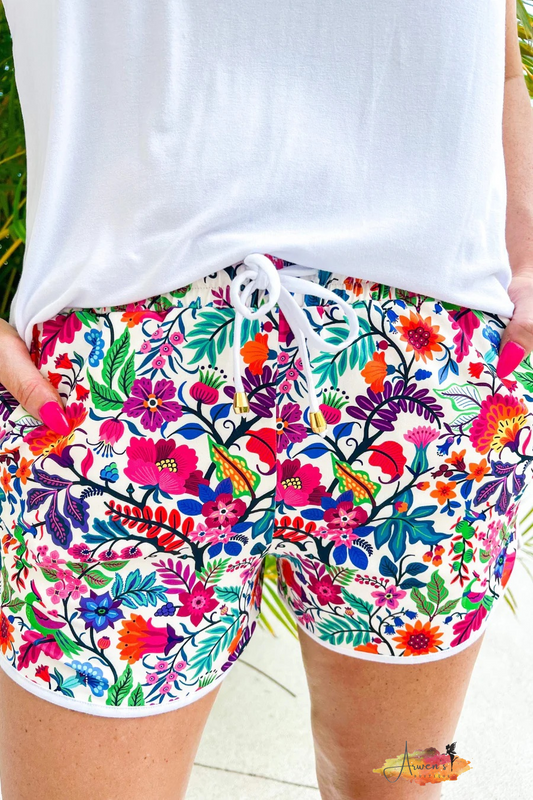 Fiesta Time Floral Drawstring Everyday Shorts - Shop women apparel, Jewelry, bath & beauty products online - Arwen's Boutique