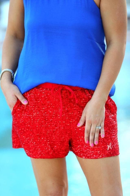 Red Sequin Everyday Shorts - Shop women apparel, Jewelry, bath & beauty products online - Arwen's Boutique