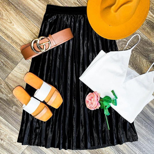 The Everly Elastic Waist Velvet Skirt - Black - Shop women apparel, Jewelry, bath & beauty products online - Arwen's Boutique
