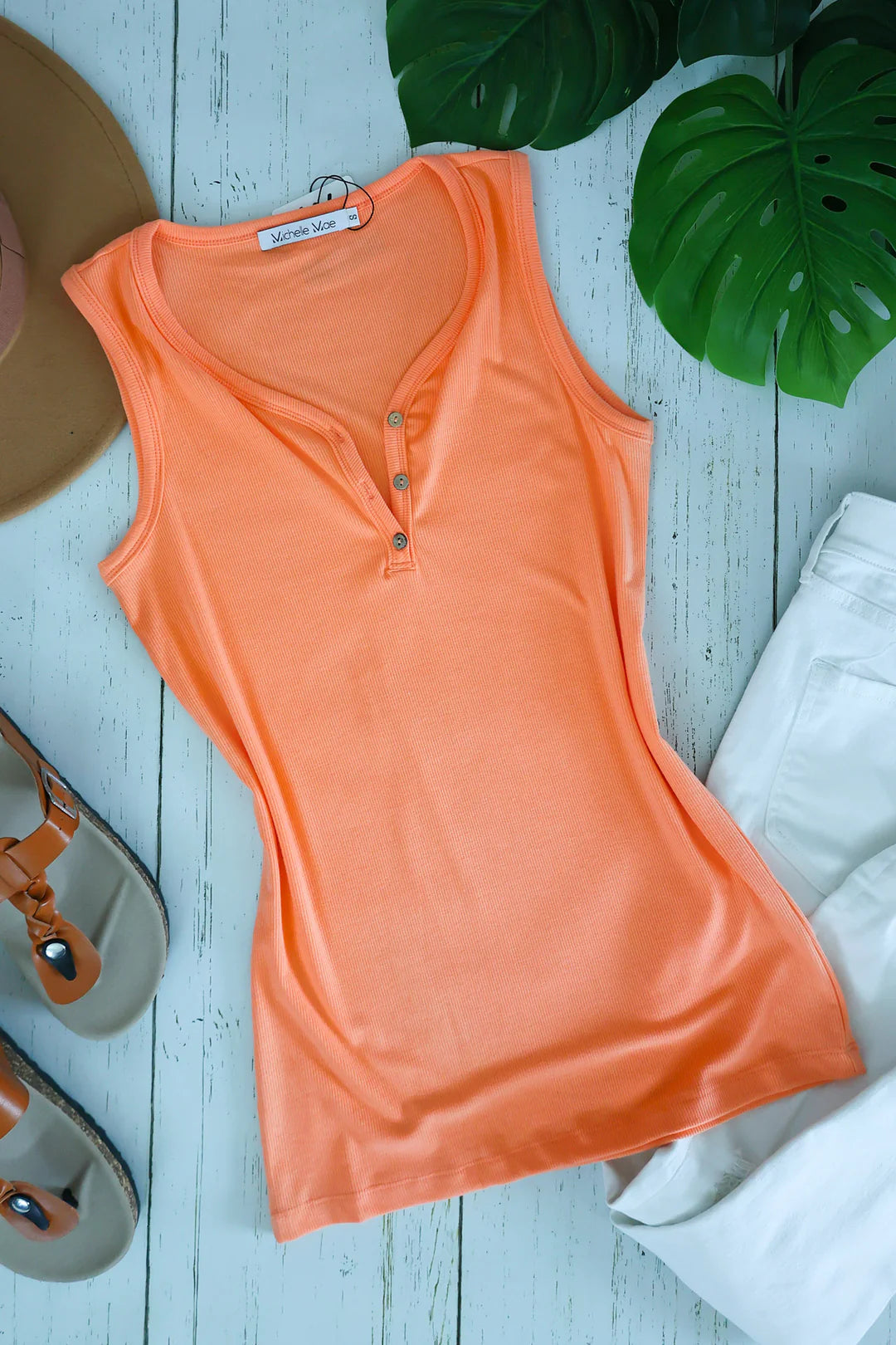 Addison Henley Tank - Bright Sherbert - Shop women apparel, Jewelry, bath & beauty products online - Arwen's Boutique