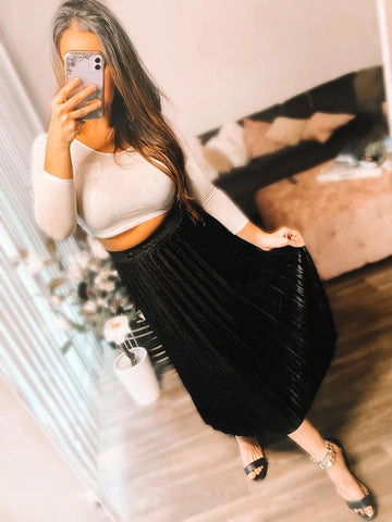 The Everly Elastic Waist Velvet Skirt - Black - Shop women apparel, Jewelry, bath & beauty products online - Arwen's Boutique